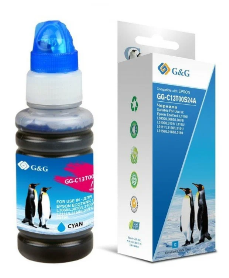 Чернила G&G (GG-C13T00S24A) Cyan (для Epson L1110, L3151,L3100, L3101, L3110, L3150 70мл)