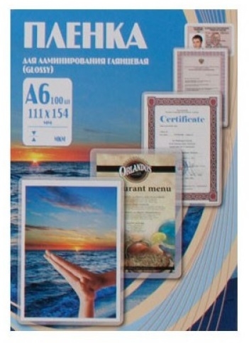 Плёнка для ламинирования А6 Office Kit Глянцевая 80мк 100л (PLP111*154/80)