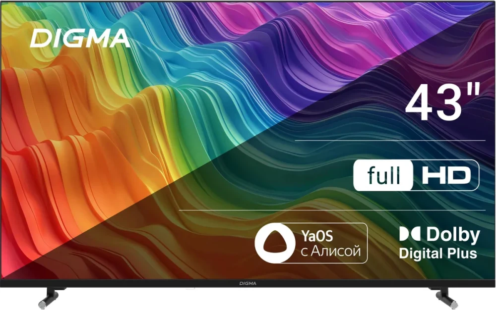 Телевизор 43" Digma DM-LED43SBB33 FULL HD, черный, СМАРТ ТВ, Яндекс.ТВ